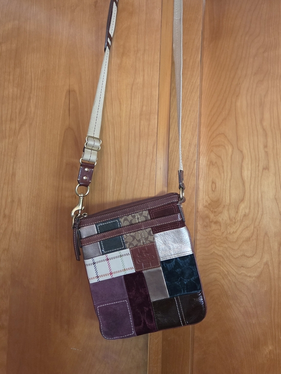 Coach Handbags - Coach Burgundy Patchwork Crossbody with Cream Strap